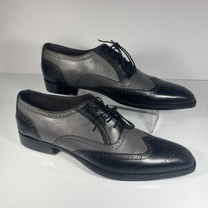 Hand Made Black Gray Tan Leather Oxford Wingtip Size 14